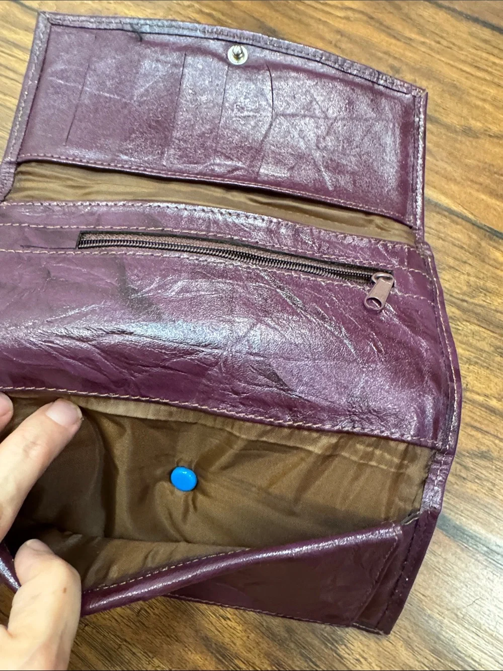 Burgundy Plum Tri Fold Wallet Clutch Organizer Snap Zip Pocket